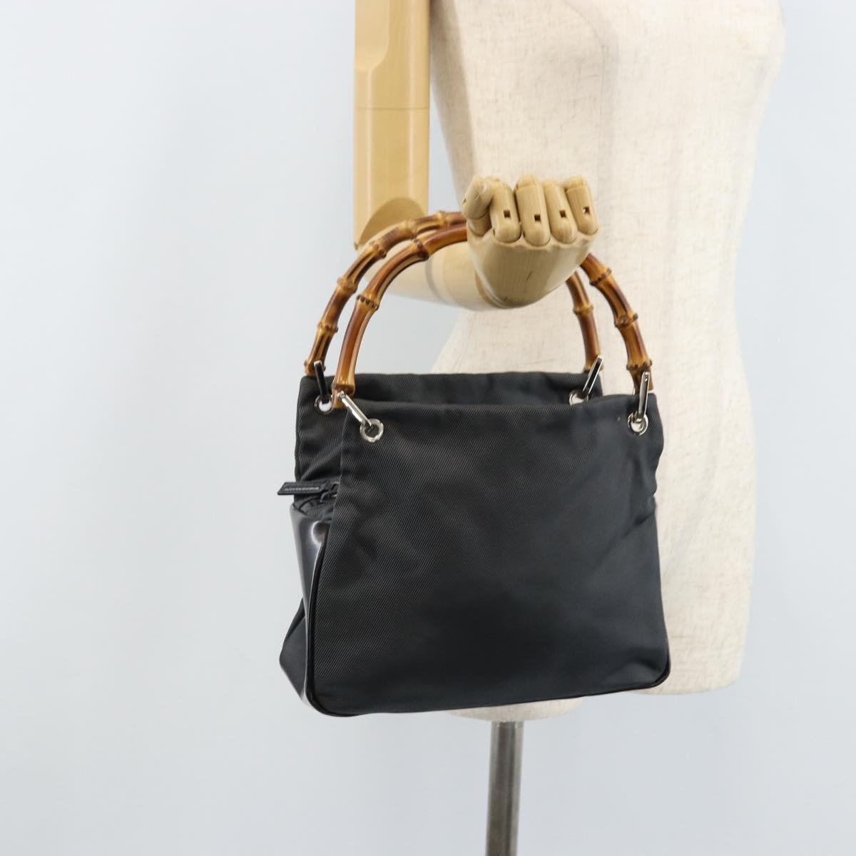 GUCCI Bamboo Hand Bag Nylon Gray Silver 000 1014 0575 5 Auth 173845A