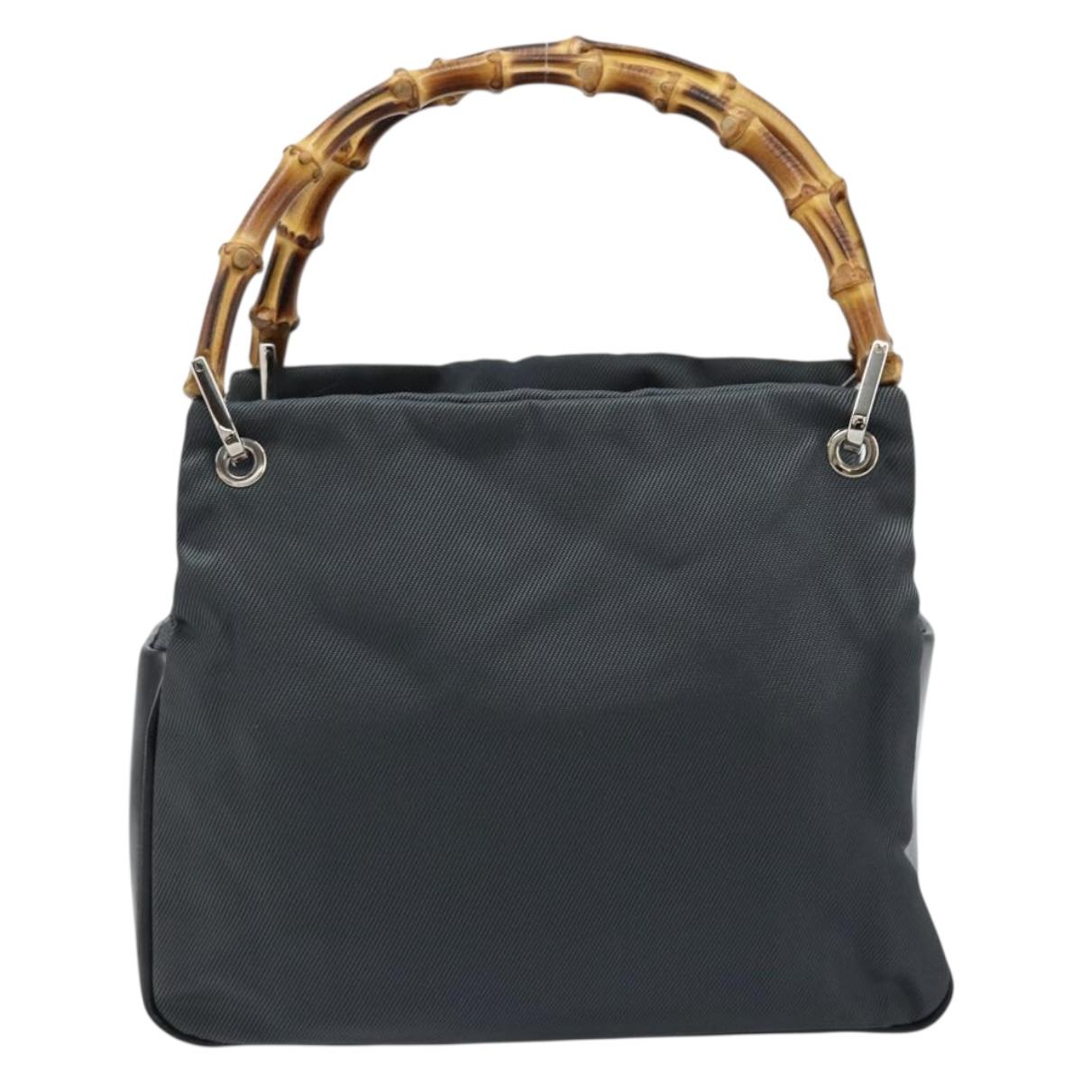 GUCCI Bamboo Hand Bag Nylon Gray Silver 000 1014 0575 5 Auth 173845A