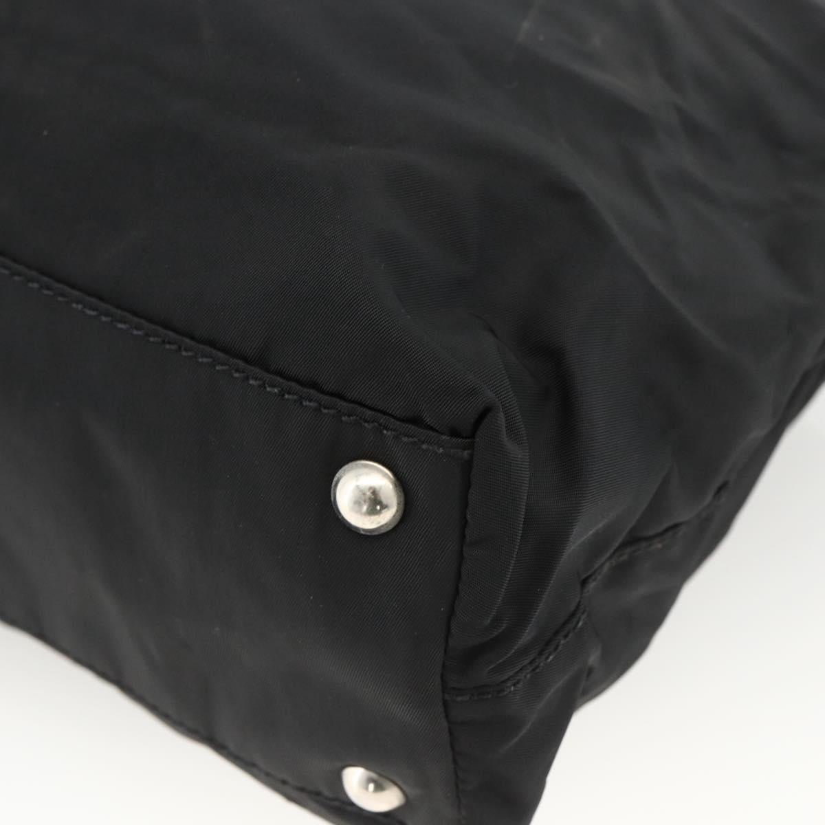 PRADA Hand Bag Nylon Black Silver Auth 173846A