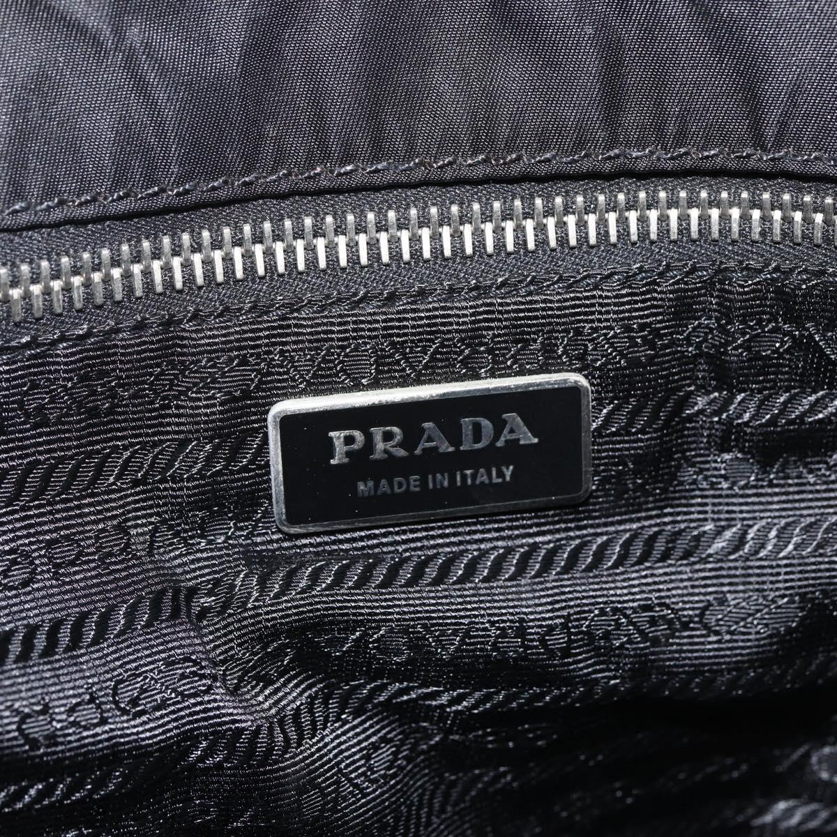 PRADA Hand Bag Nylon Black Silver Auth 173846A