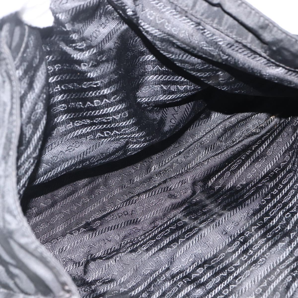 PRADA Hand Bag Nylon Black Silver Auth 173846A
