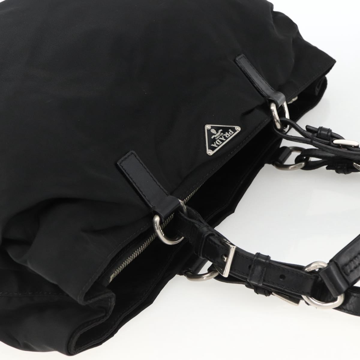PRADA Hand Bag Nylon Black Silver Auth 173846A