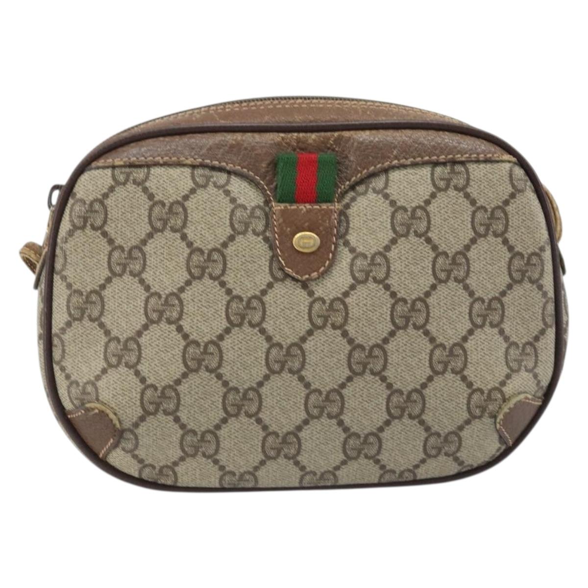 GUCCI GG Supreme Web Sherry Line Bag PVC Beige Gold 89 02 066 Auth 173850