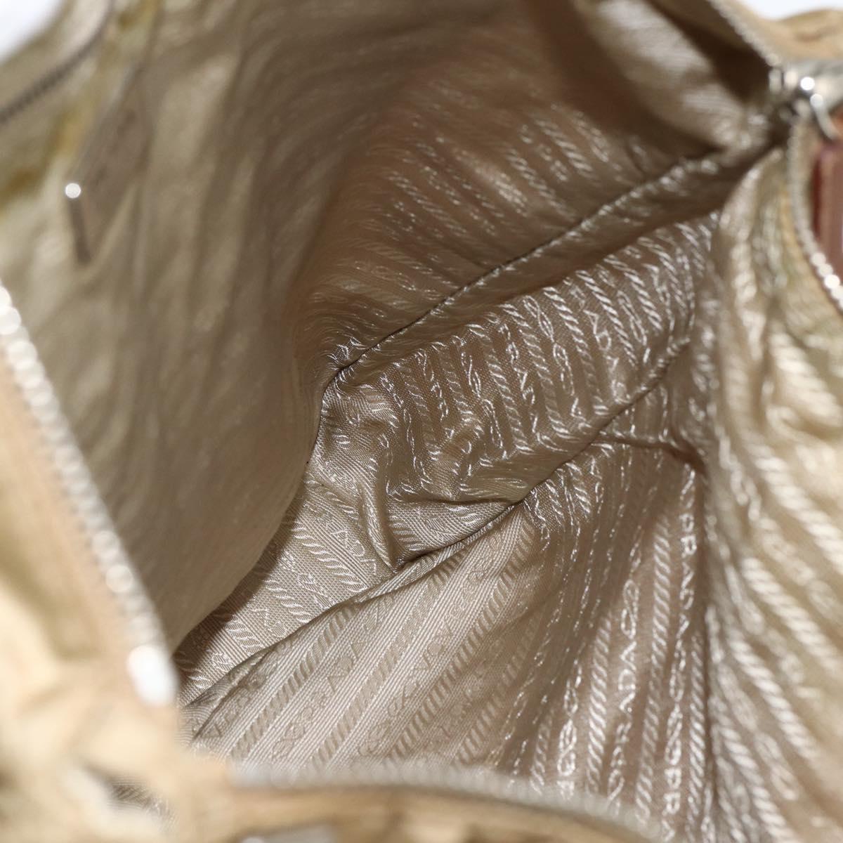 PRADA Tote Bag Nylon Beige Silver Auth 173852