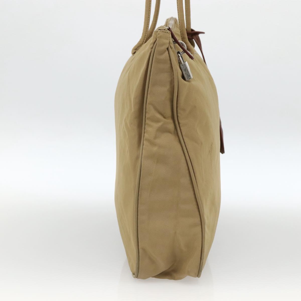 PRADA Tote Bag Nylon Beige Silver Auth 173852