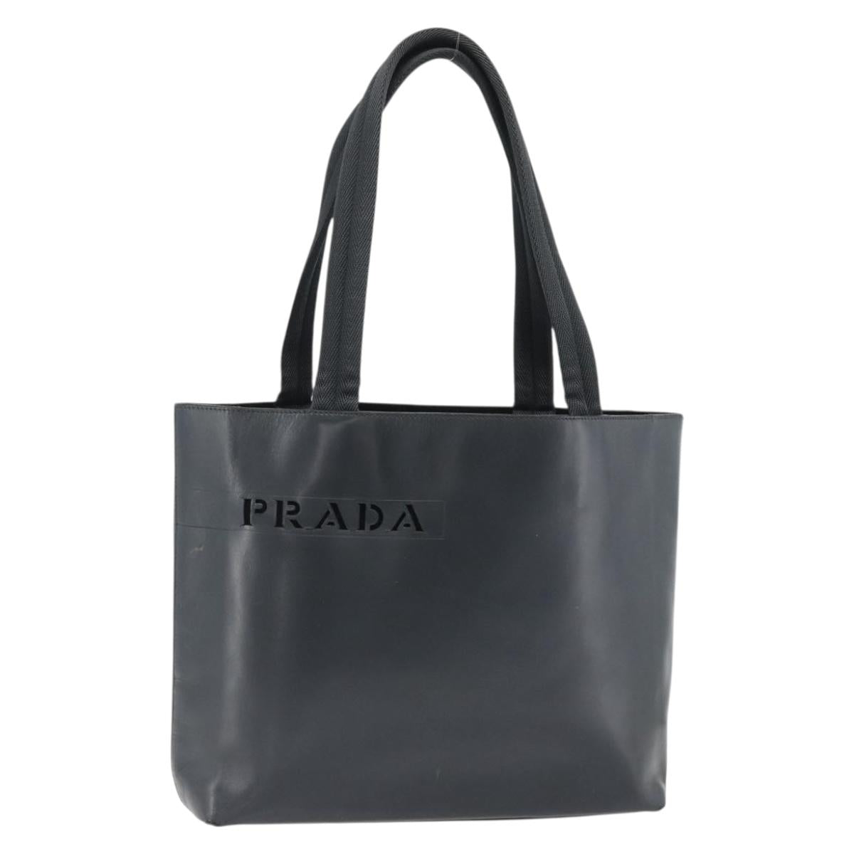 PRADA Tote Bag Leather Black Silver Auth 173853