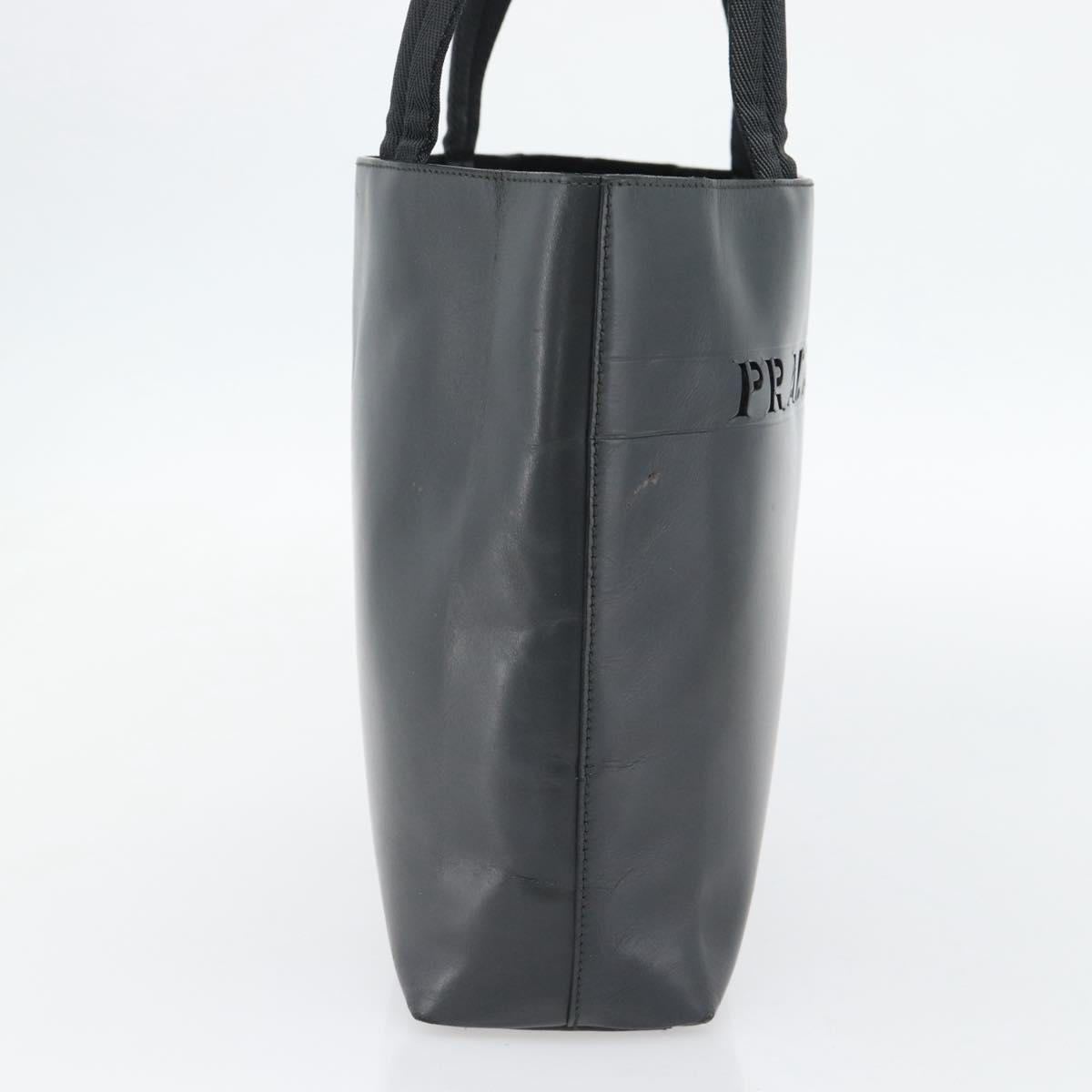 PRADA Tote Bag Leather Black Silver Auth 173853