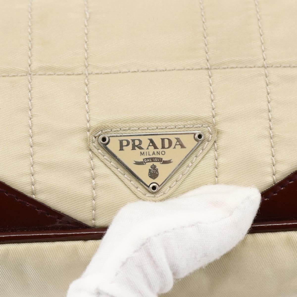 PRADA Shoulder Bag Nylon White Silver Auth 173854