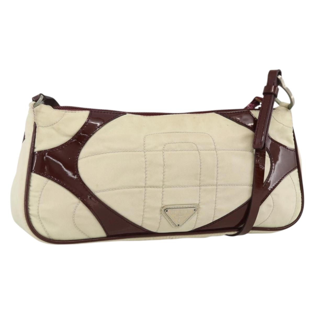 PRADA Shoulder Bag Nylon White Silver Auth 173854