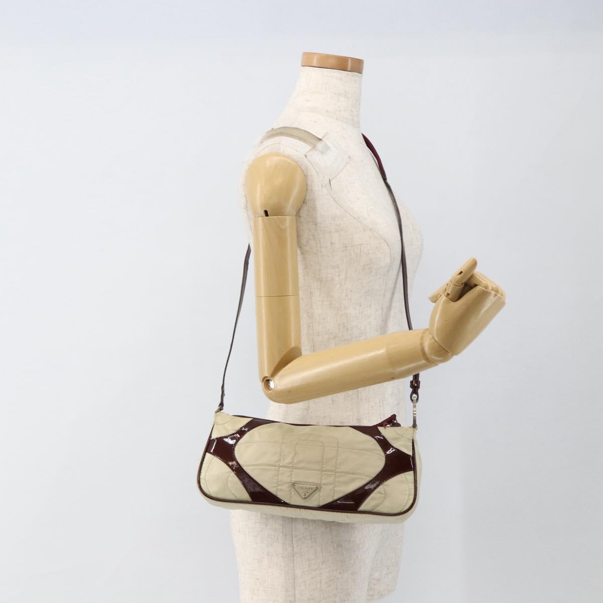 PRADA Shoulder Bag Nylon White Silver Auth 173854