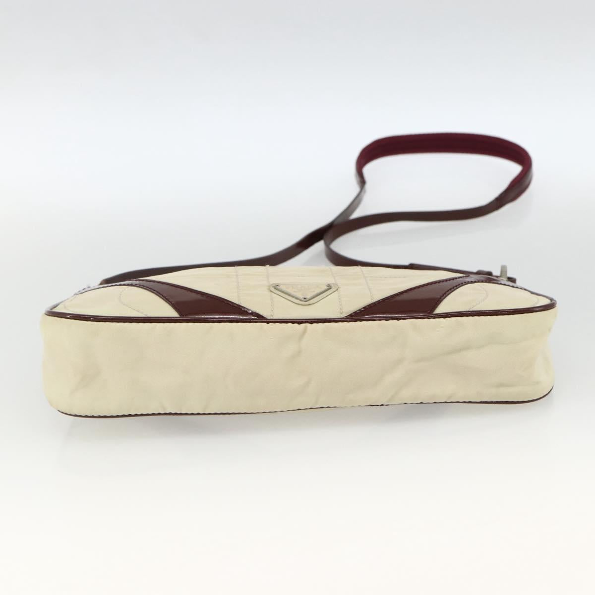 PRADA Shoulder Bag Nylon White Silver Auth 173854