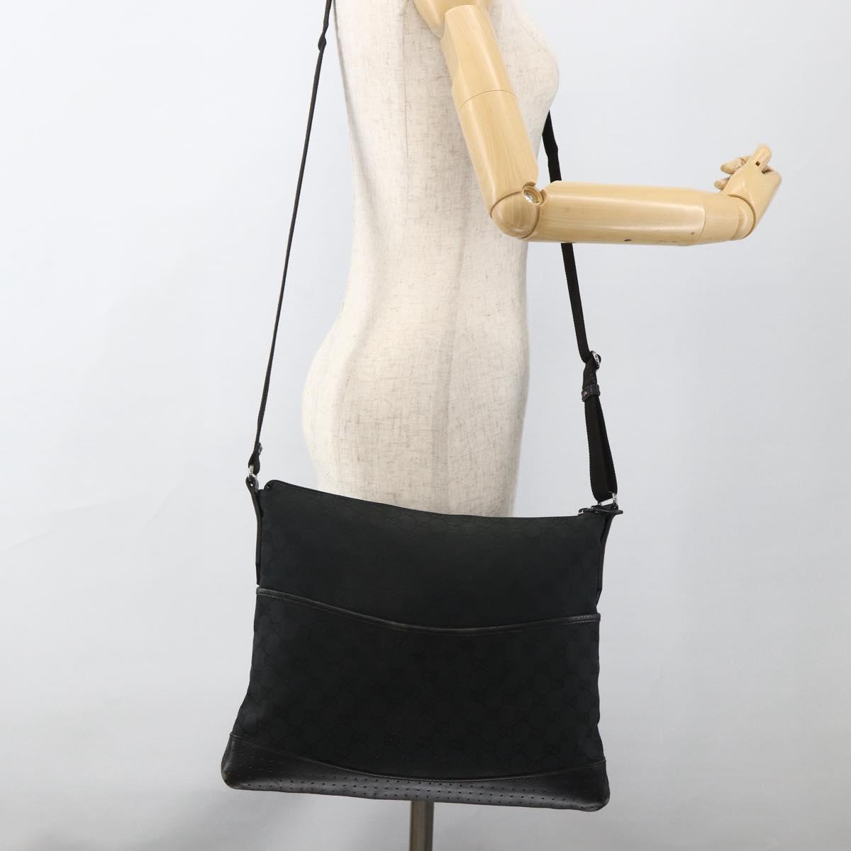 GUCCI GG Canvas Shoulder Bag Black Silver 145856 Auth 173856