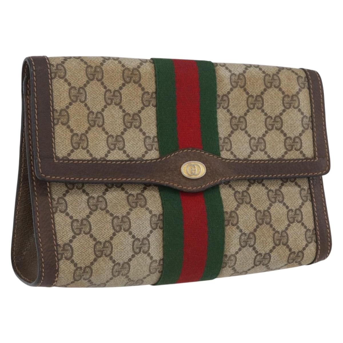 GUCCI GG Supreme Web Sherry Line Bag PVC Beige Gold 67 039 3087 Auth 173857