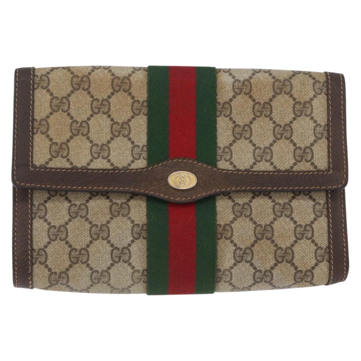 GUCCI GG Supreme Web Sherry Line Bag PVC Beige Gold 67 039 3087 Auth 173857