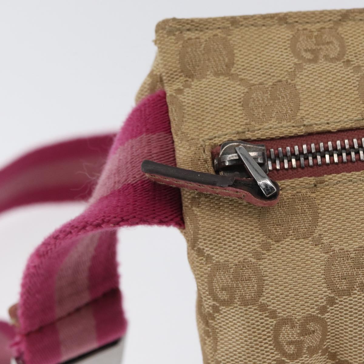 GUCCI GG Canvas Sherry Line Waist bag Beige Silver pink 28566 Auth 173858