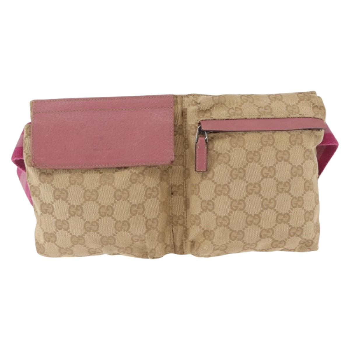 GUCCI GG Canvas Sherry Line Waist bag Beige Silver pink 28566 Auth 173858
