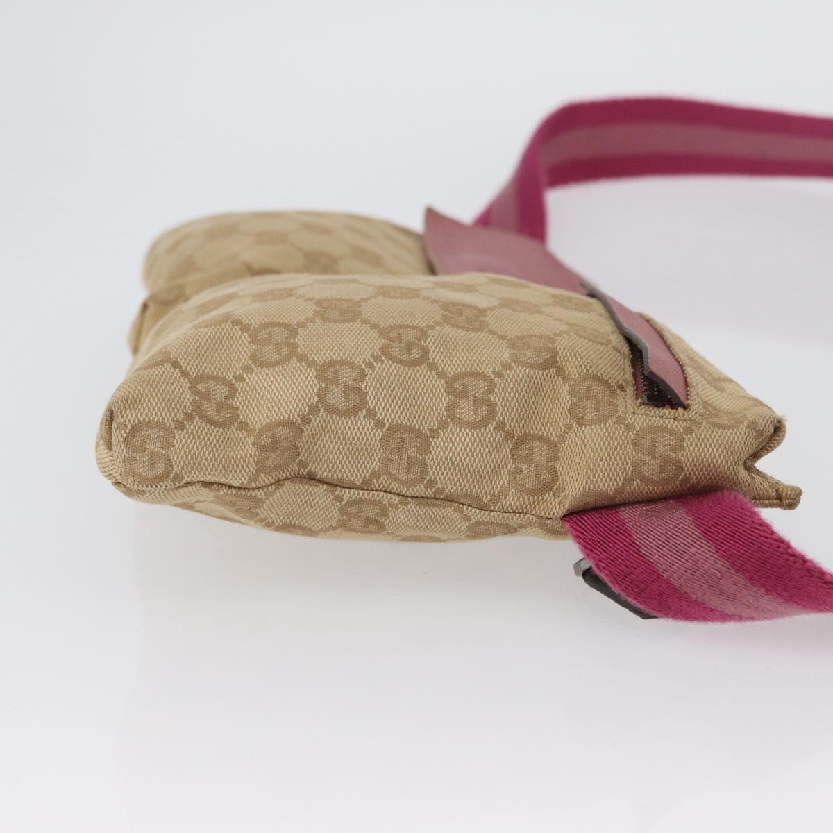 GUCCI GG Canvas Sherry Line Waist bag Beige Silver pink 28566 Auth 173858