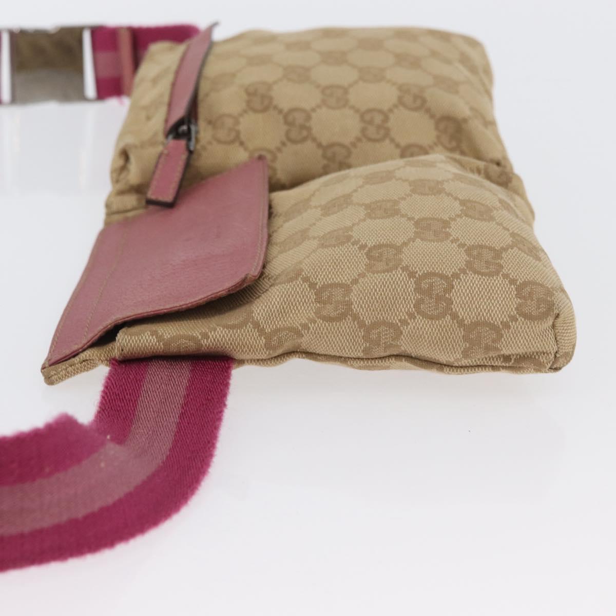 GUCCI GG Canvas Sherry Line Waist bag Beige Silver pink 28566 Auth 173858