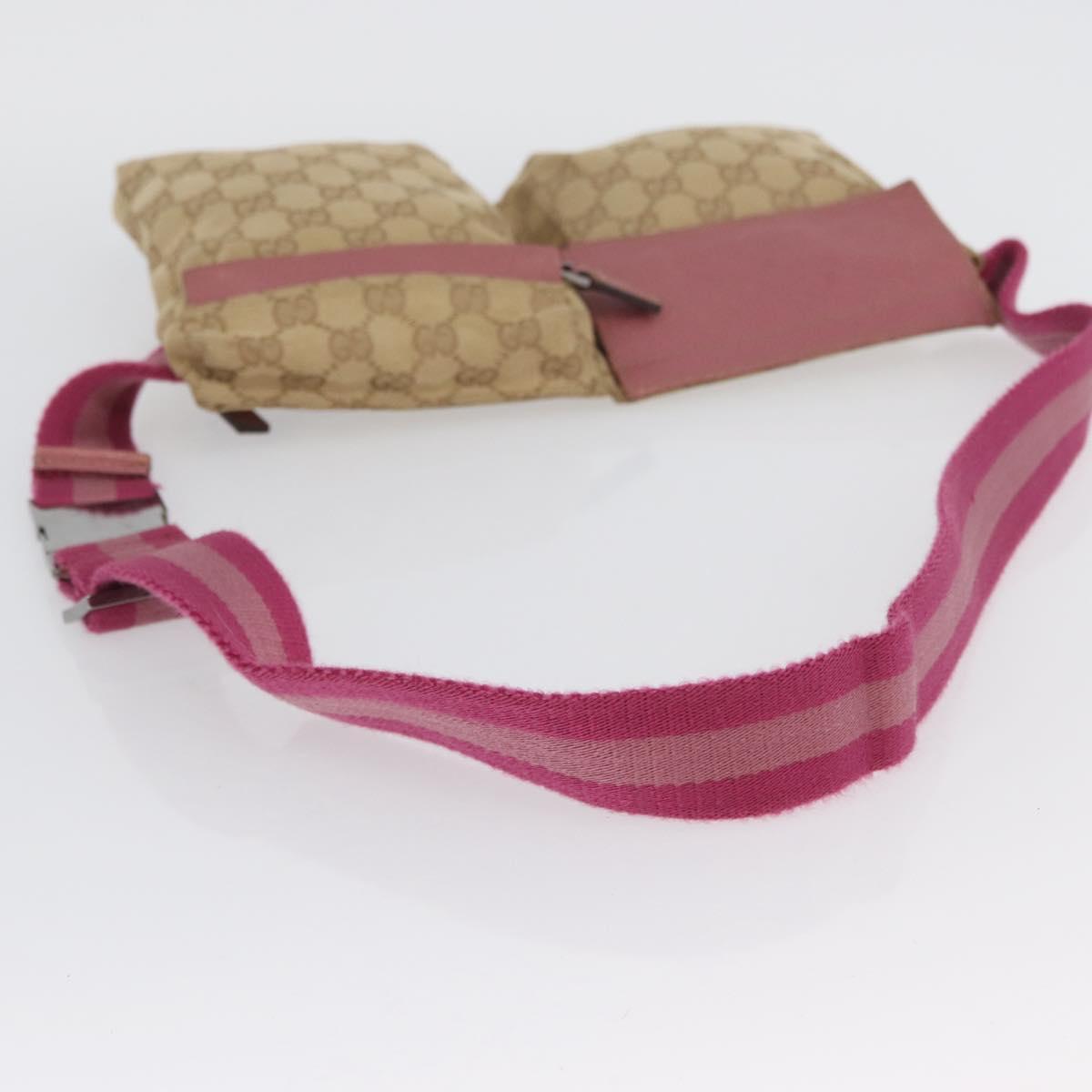 GUCCI GG Canvas Sherry Line Waist bag Beige Silver pink 28566 Auth 173858