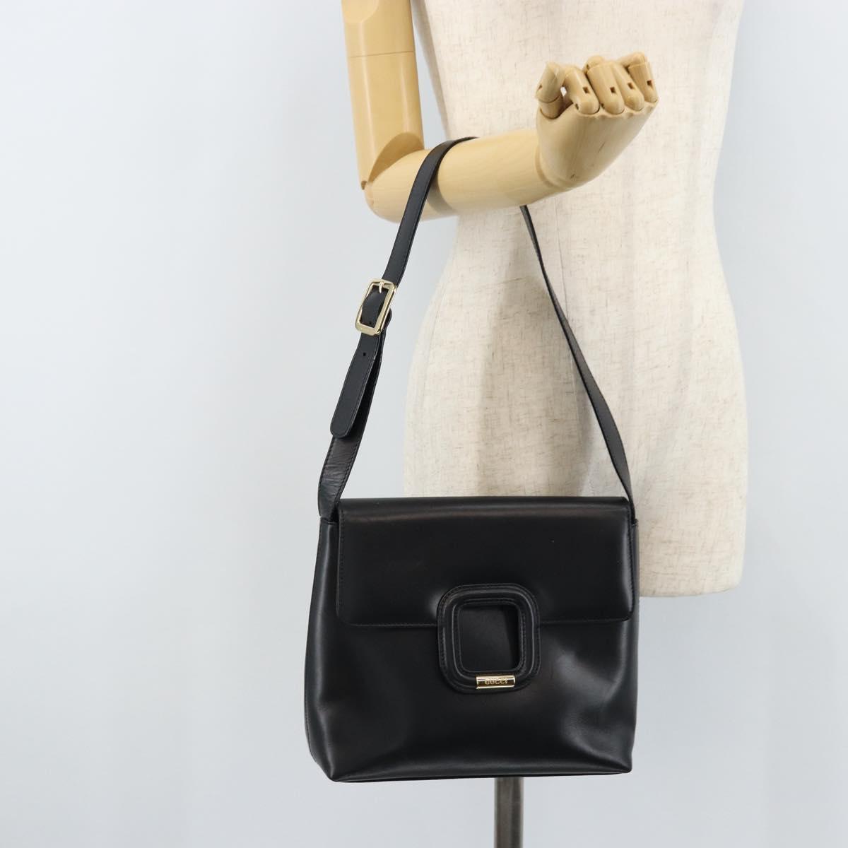 GUCCI Shoulder Bag Leather Black Gold 001 1998 1785 Auth 173859