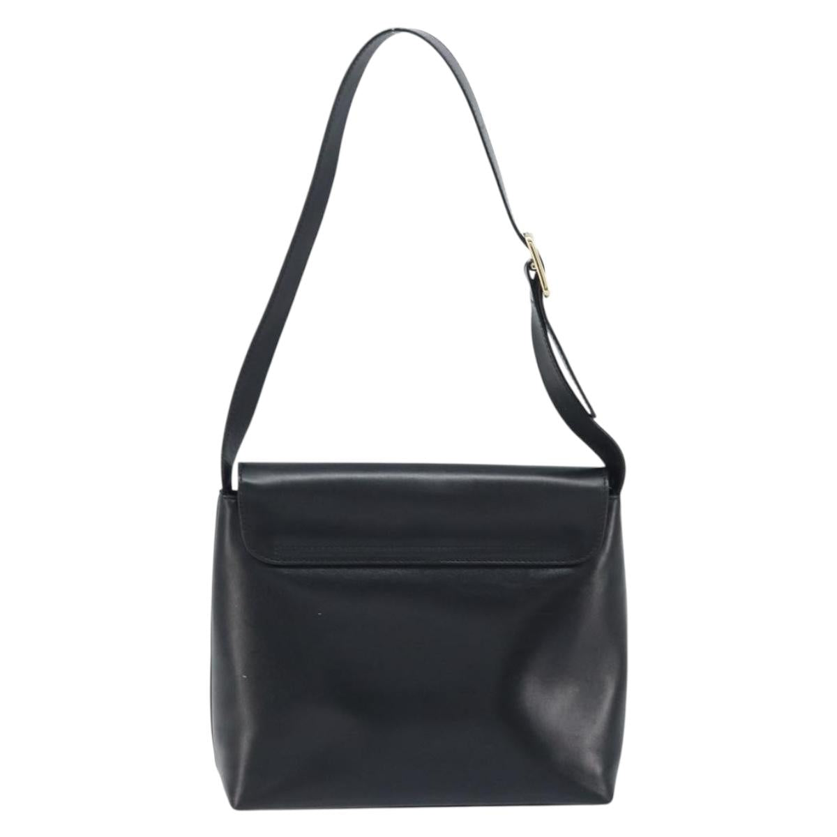 GUCCI Shoulder Bag Leather Black Gold 001 1998 1785 Auth 173859