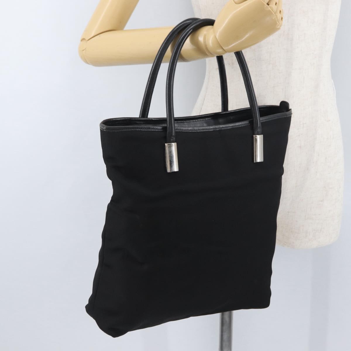 GUCCI Tote Bag Nylon Black Silver Auth 173861