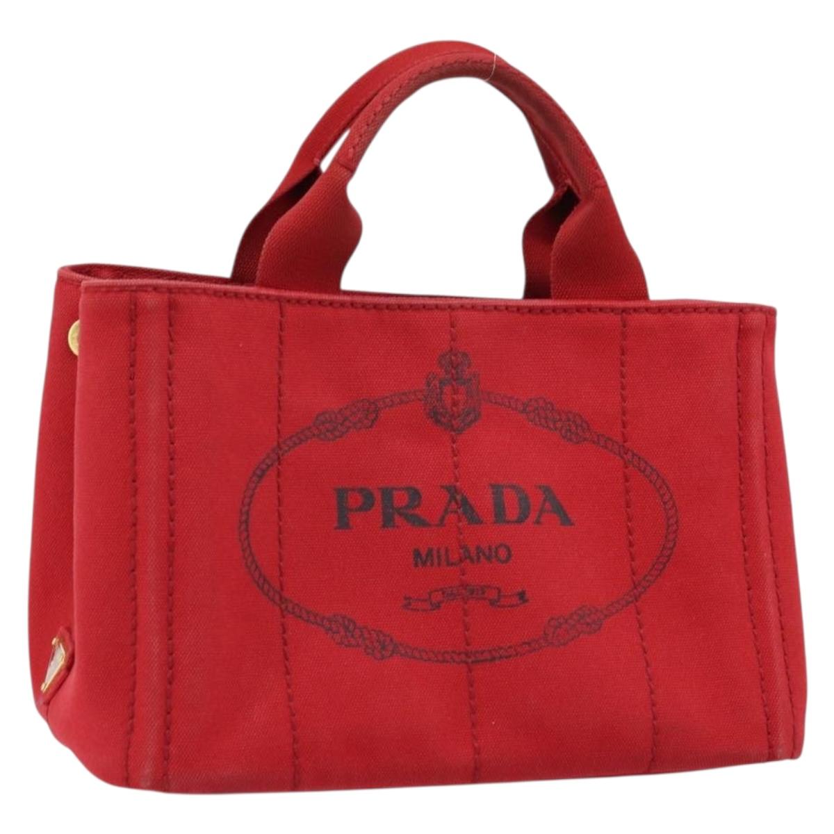 PRADA Canapa PM Hand Bag Canvas Red Gold Auth 173862