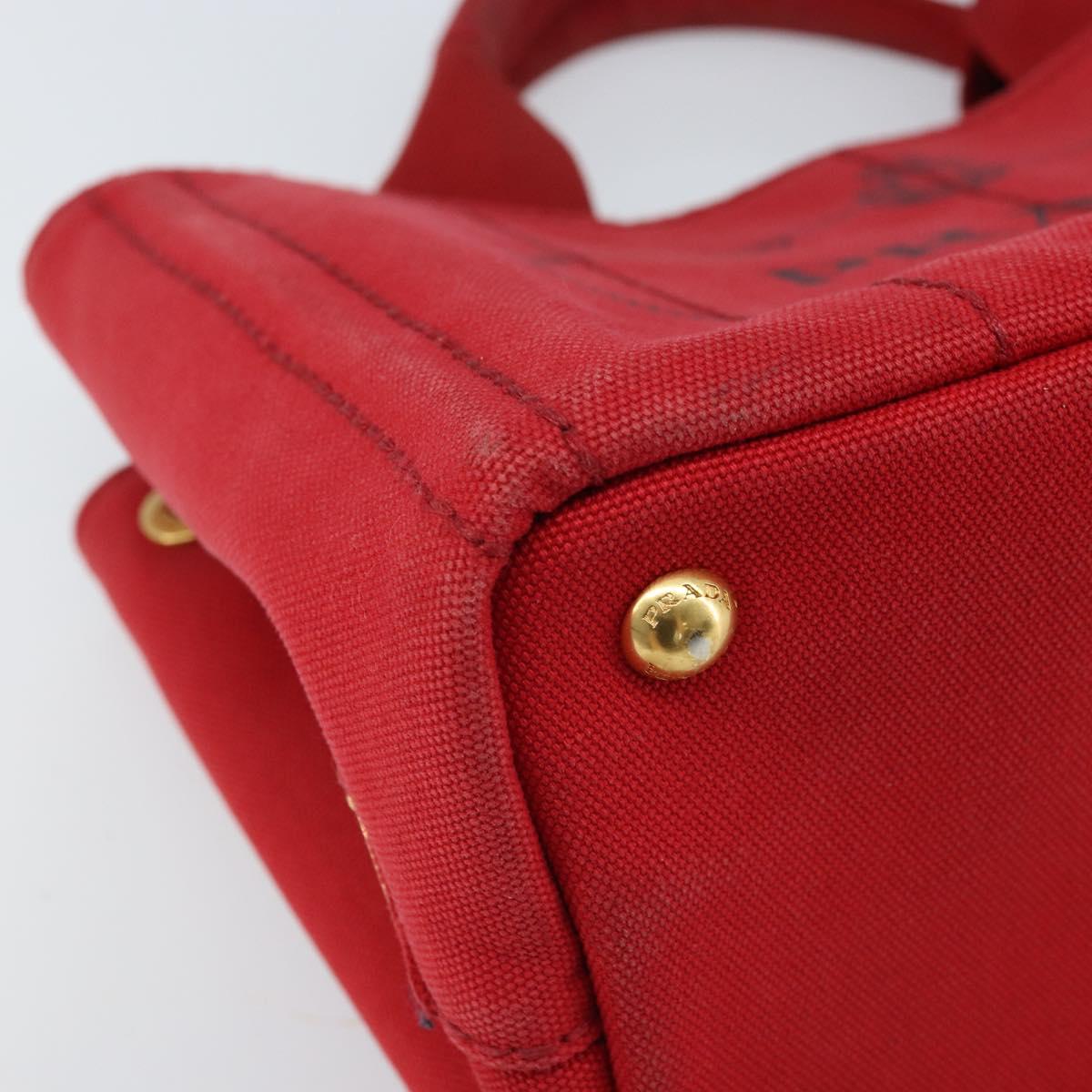 PRADA Canapa PM Hand Bag Canvas Red Gold Auth 173862