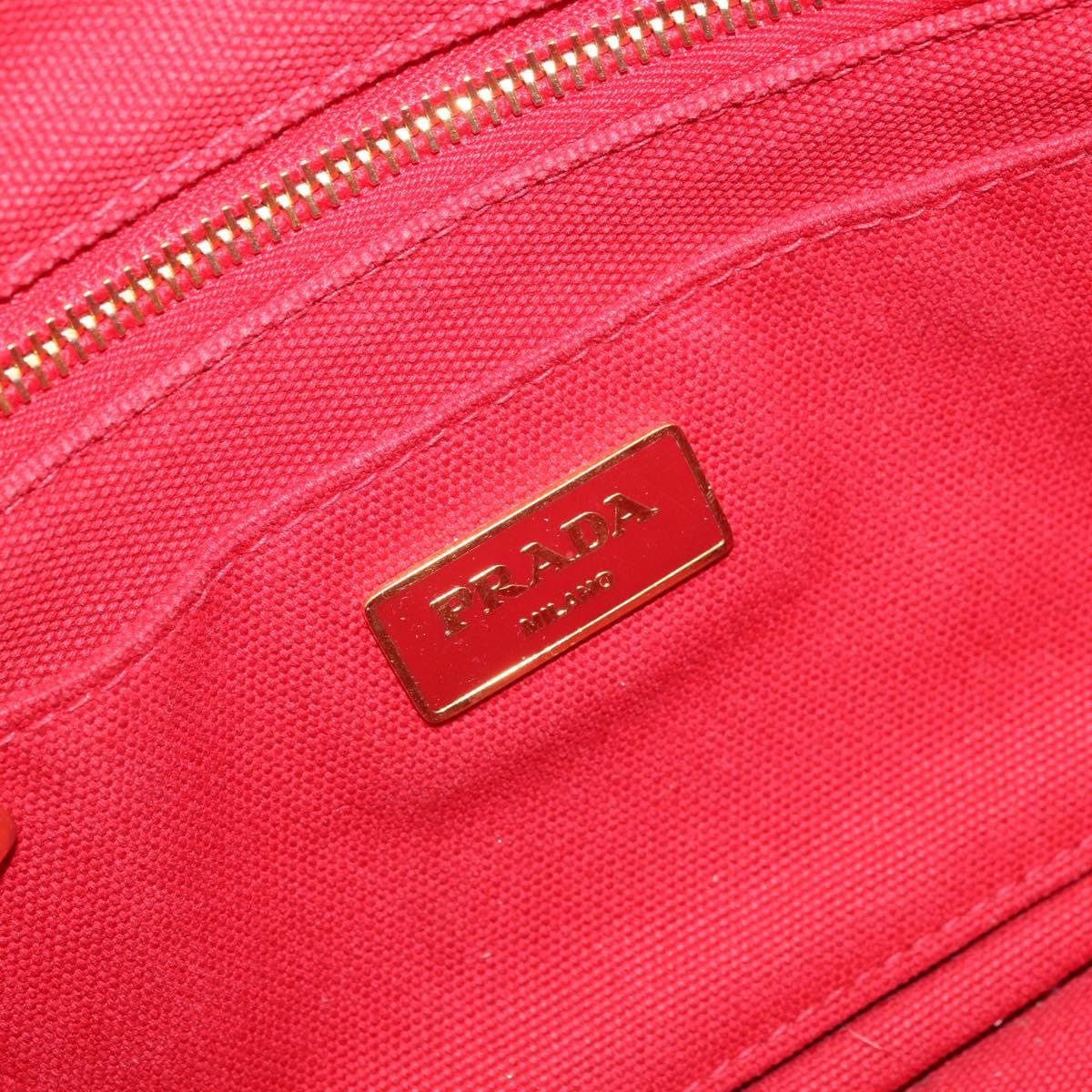 PRADA Canapa PM Hand Bag Canvas Red Gold Auth 173862