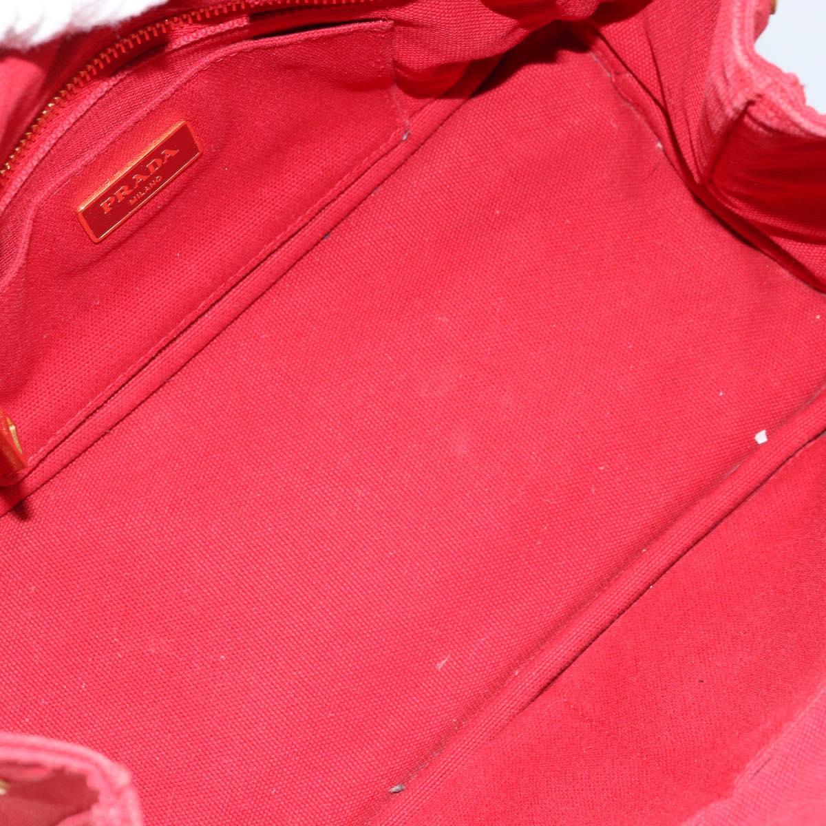 PRADA Canapa PM Hand Bag Canvas Red Gold Auth 173862