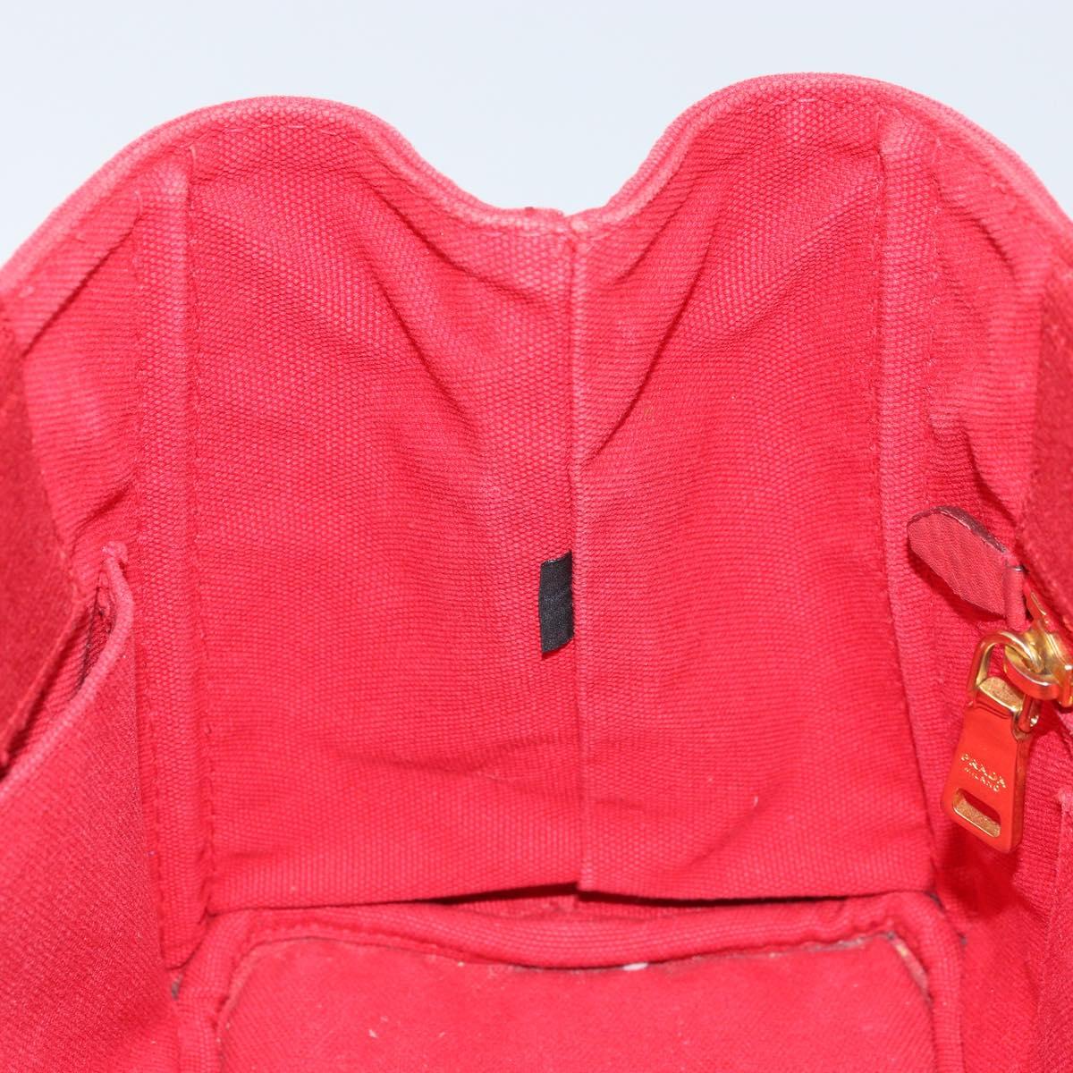 PRADA Canapa PM Hand Bag Canvas Red Gold Auth 173862