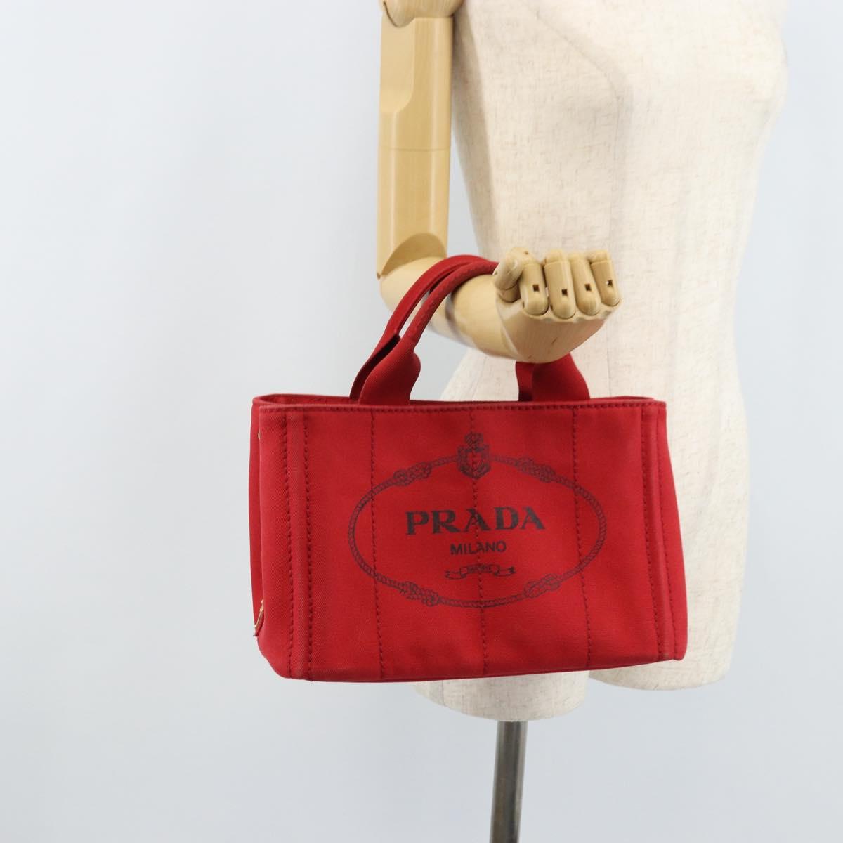 PRADA Canapa PM Hand Bag Canvas Red Gold Auth 173862
