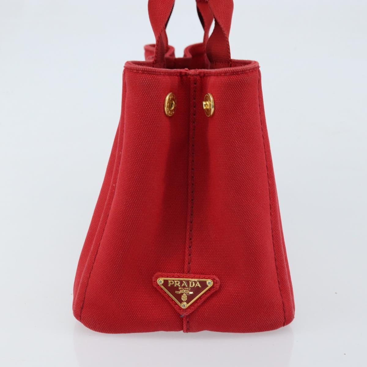 PRADA Canapa PM Hand Bag Canvas Red Gold Auth 173862