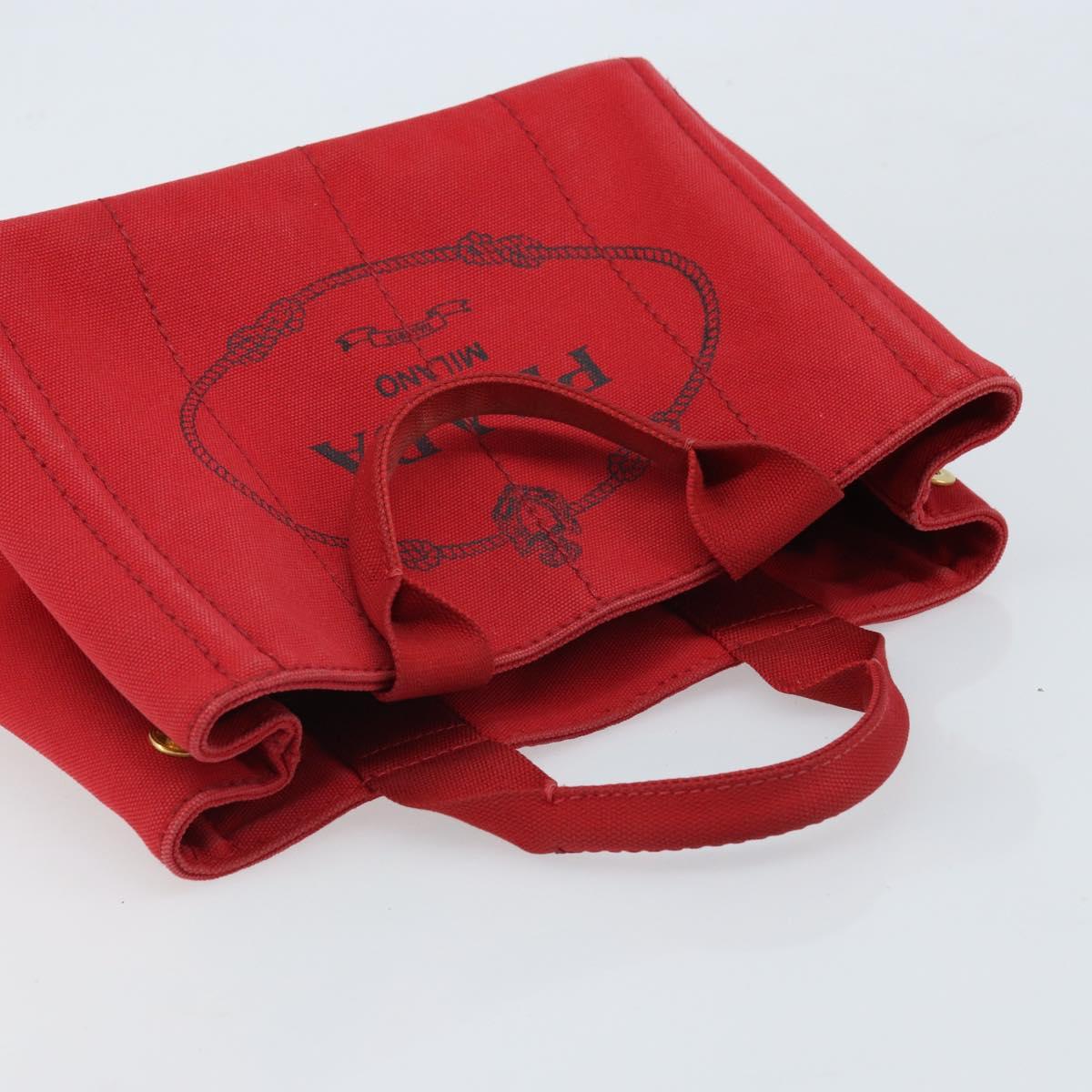 PRADA Canapa PM Hand Bag Canvas Red Gold Auth 173862