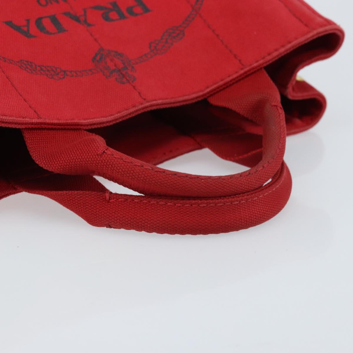PRADA Canapa PM Hand Bag Canvas Red Gold Auth 173862