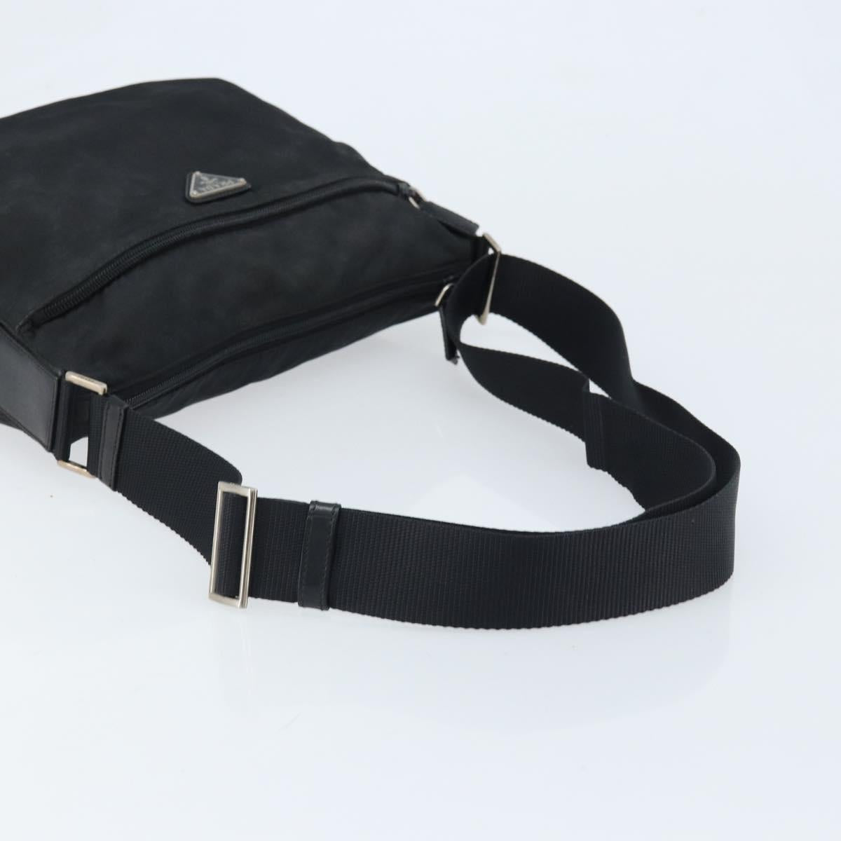 PRADA Shoulder Bag Nylon Black Silver Auth 173868