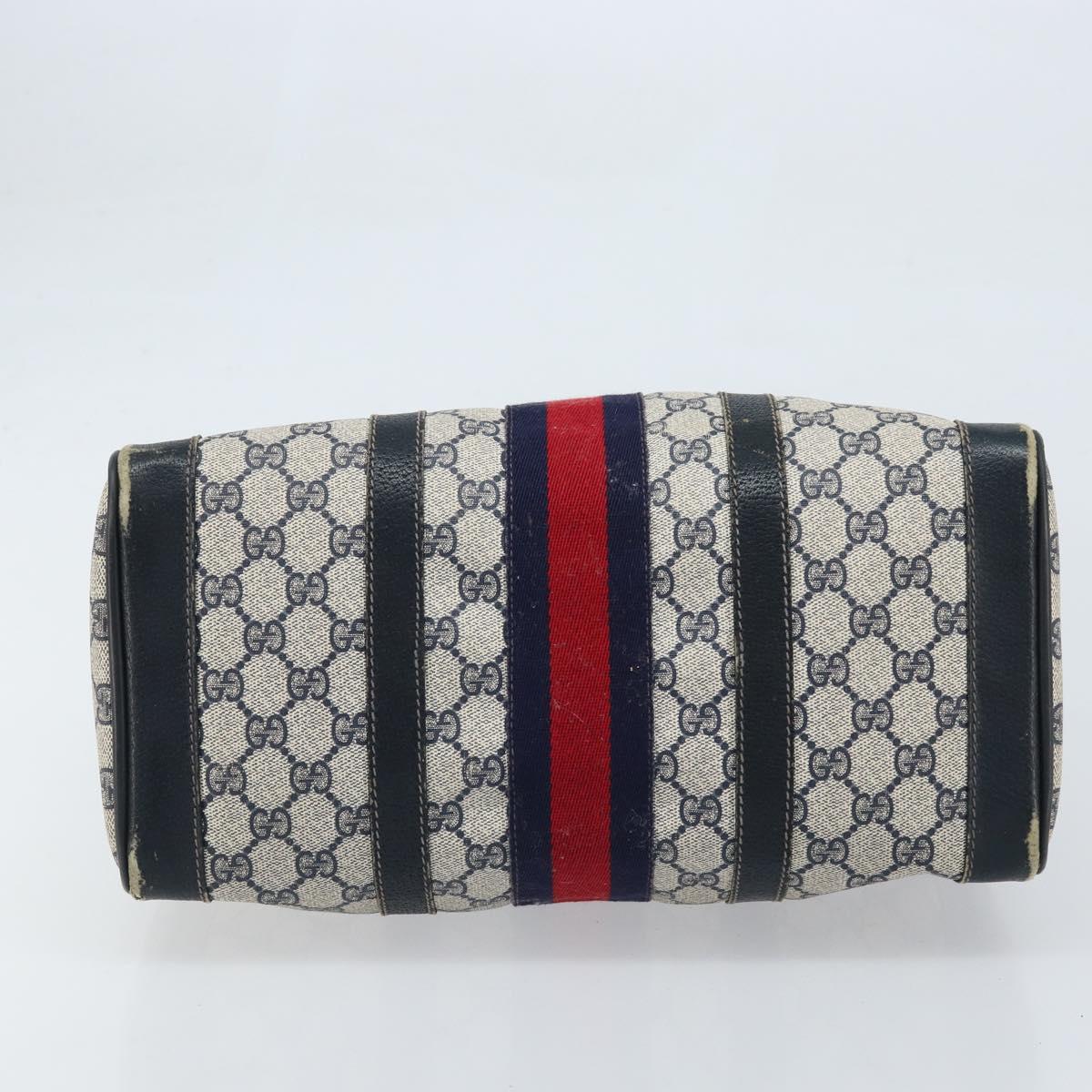 GUCCI GG Supreme Sherry Line Hand Bag PVC Navy Gold Red Auth 173870