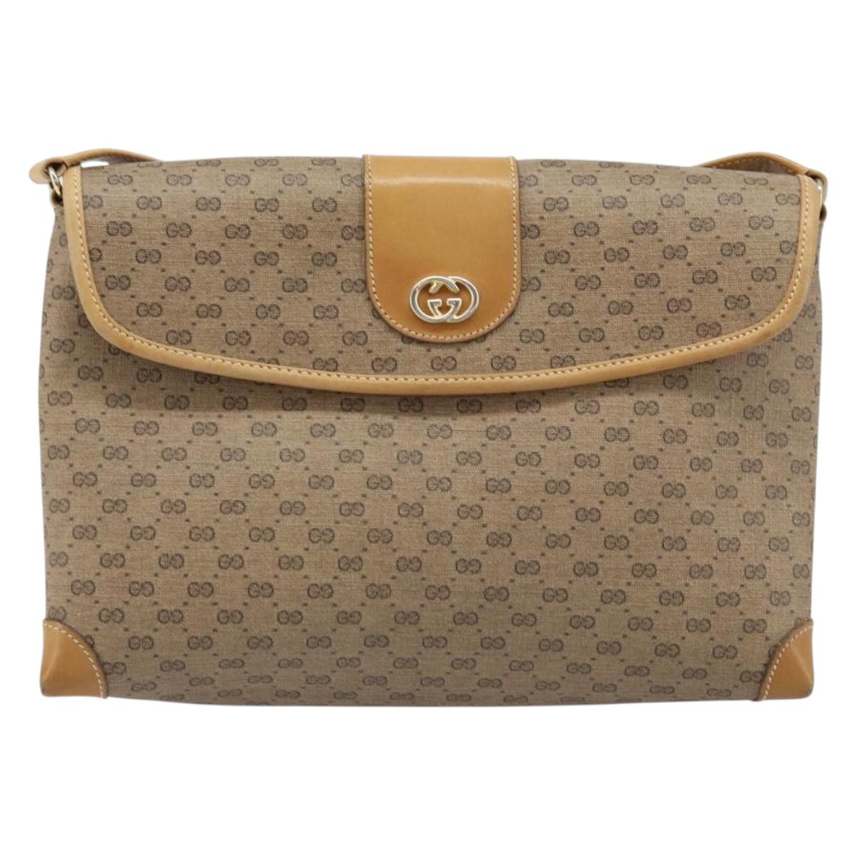 GUCCI Micro GG Supreme Shoulder Bag PVC Beige Gold Auth 173871
