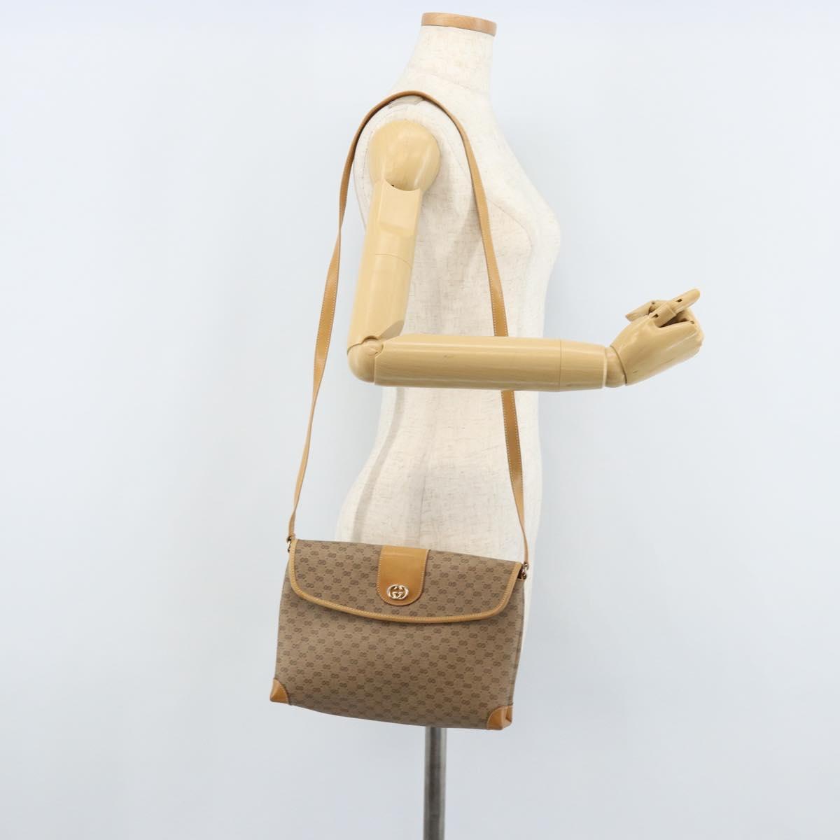 GUCCI Micro GG Supreme Shoulder Bag PVC Beige Gold Auth 173871