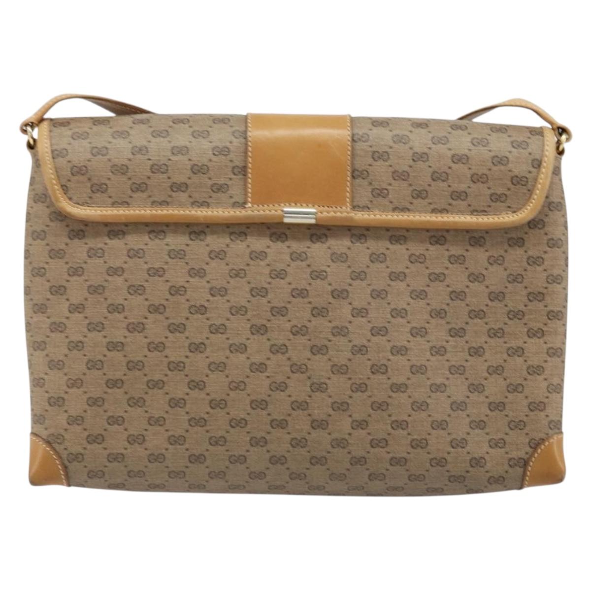 GUCCI Micro GG Supreme Shoulder Bag PVC Beige Gold Auth 173871