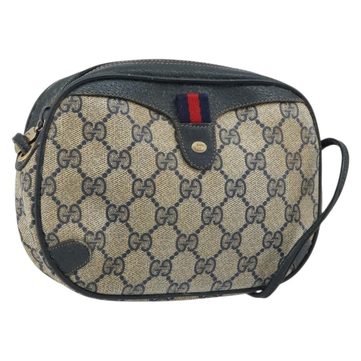 GUCCI GG Supreme Sherry Line Shoulder Bag PVC Navy Red 156 02 066 Auth 173872
