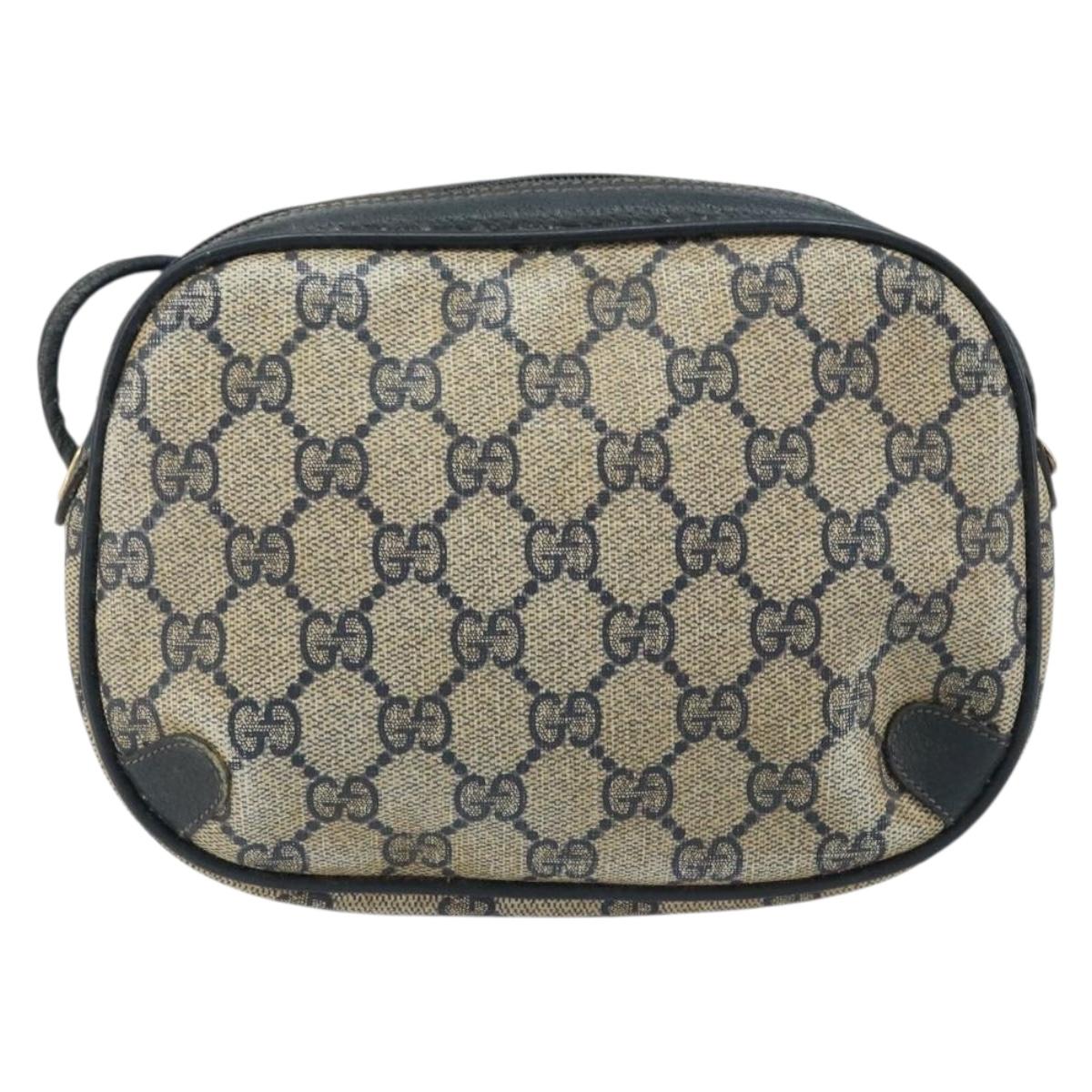 GUCCI GG Supreme Sherry Line Shoulder Bag PVC Navy Red 156 02 066 Auth 173872