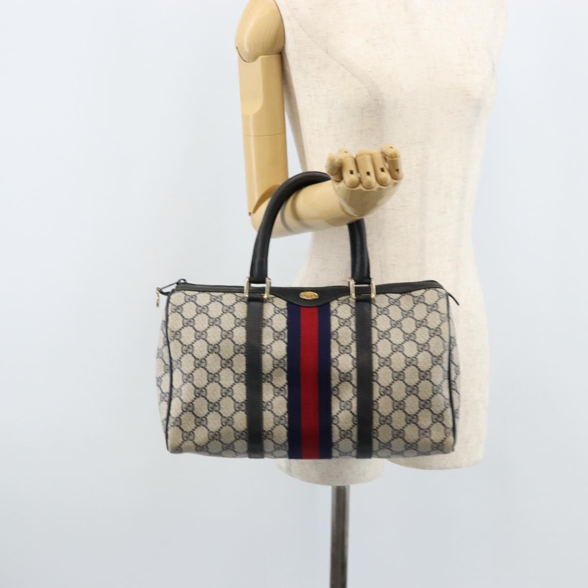 GUCCI GG Supreme Sherry Line Hand Bag PVC Navy Gold Red 012 3842 58 Auth 173873