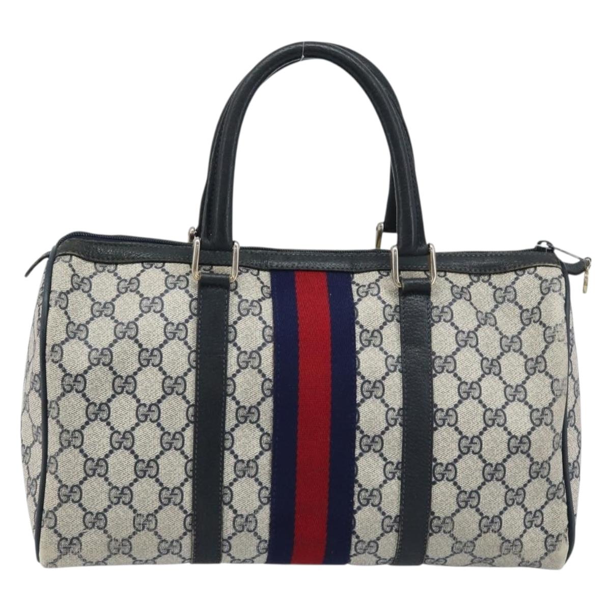 GUCCI GG Supreme Sherry Line Hand Bag PVC Navy Gold Red 012 3842 58 Auth 173873