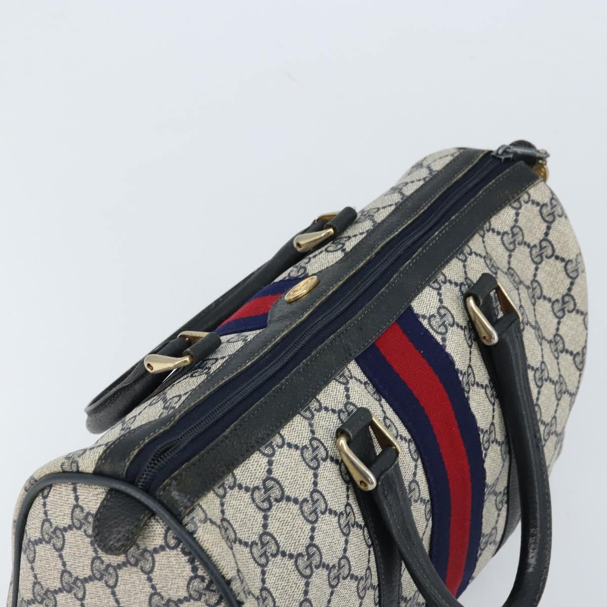 GUCCI GG Supreme Sherry Line Hand Bag PVC Navy Gold Red 012 3842 58 Auth 173873