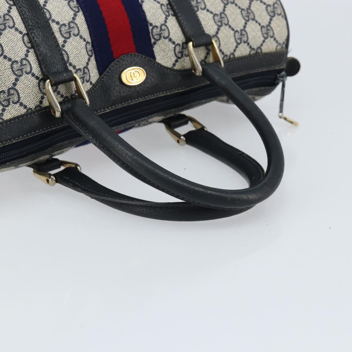 GUCCI GG Supreme Sherry Line Hand Bag PVC Navy Gold Red 012 3842 58 Auth 173873