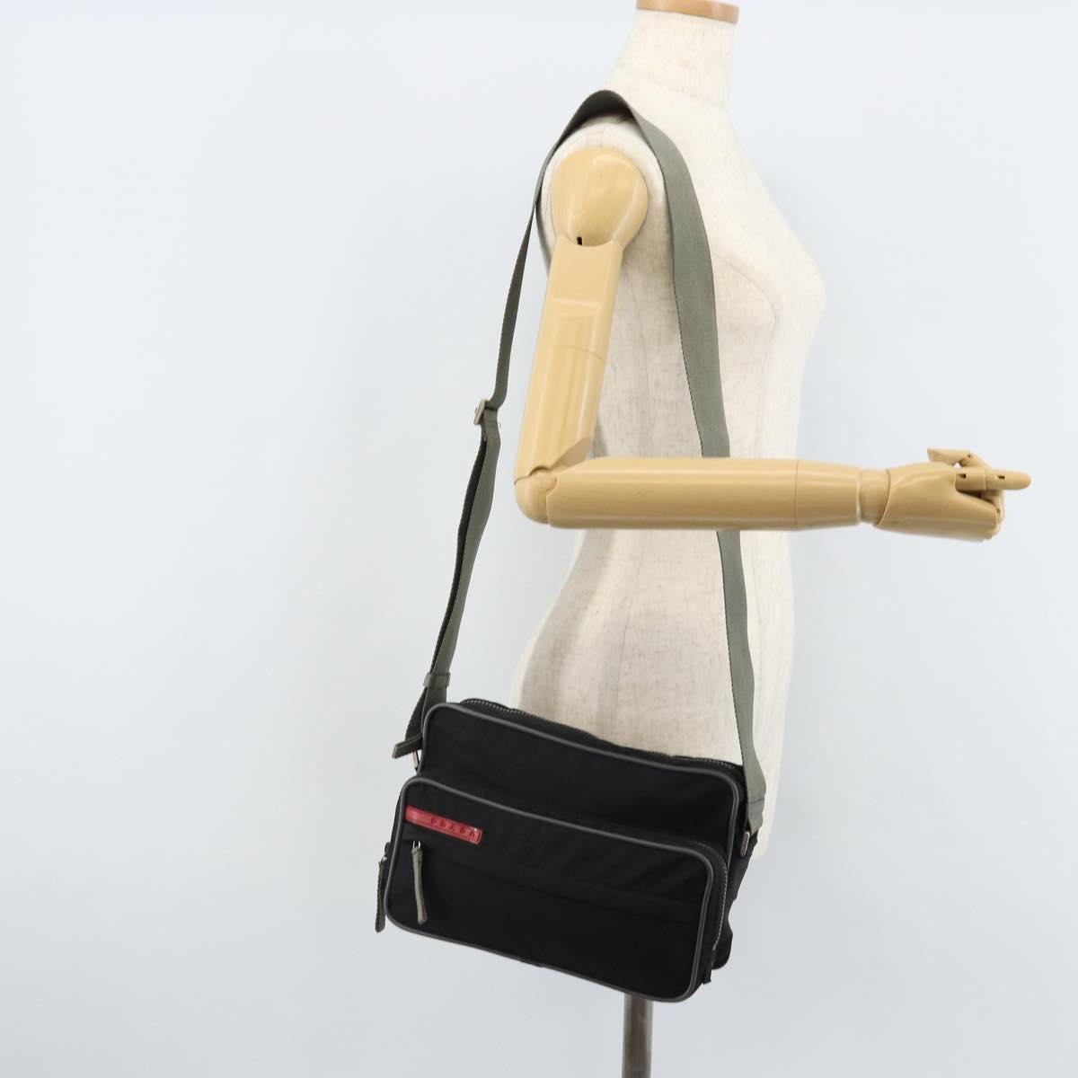 PRADA Sports Shoulder Bag Nylon Black Silver Auth 173877