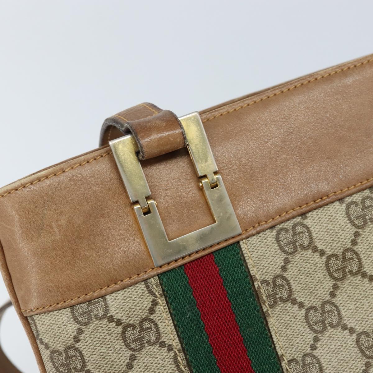 GUCCI GG Supreme Web Sherry Line Tote Bag PVC Beige Gold Auth 173878