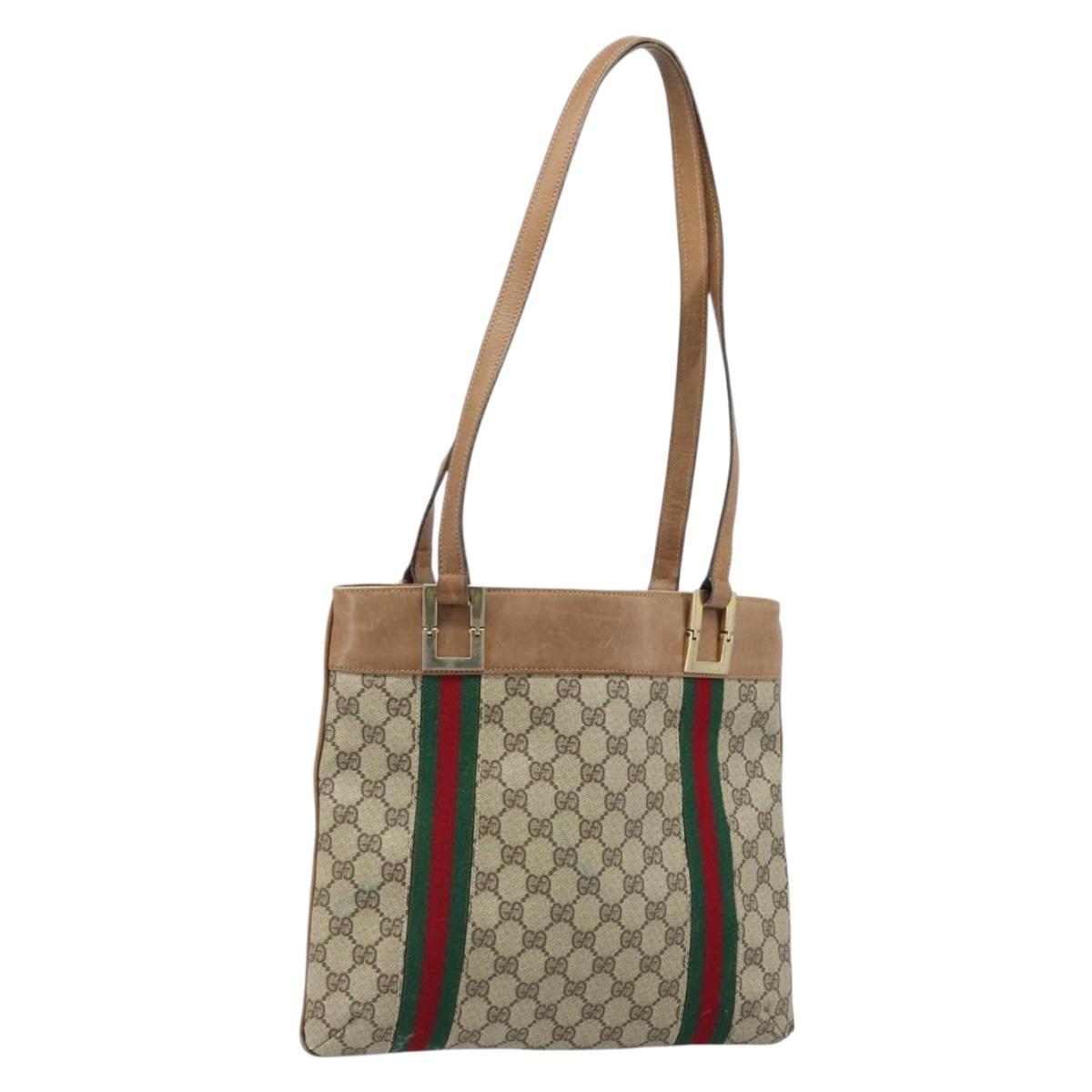 GUCCI GG Supreme Web Sherry Line Tote Bag PVC Beige Gold Auth 173878