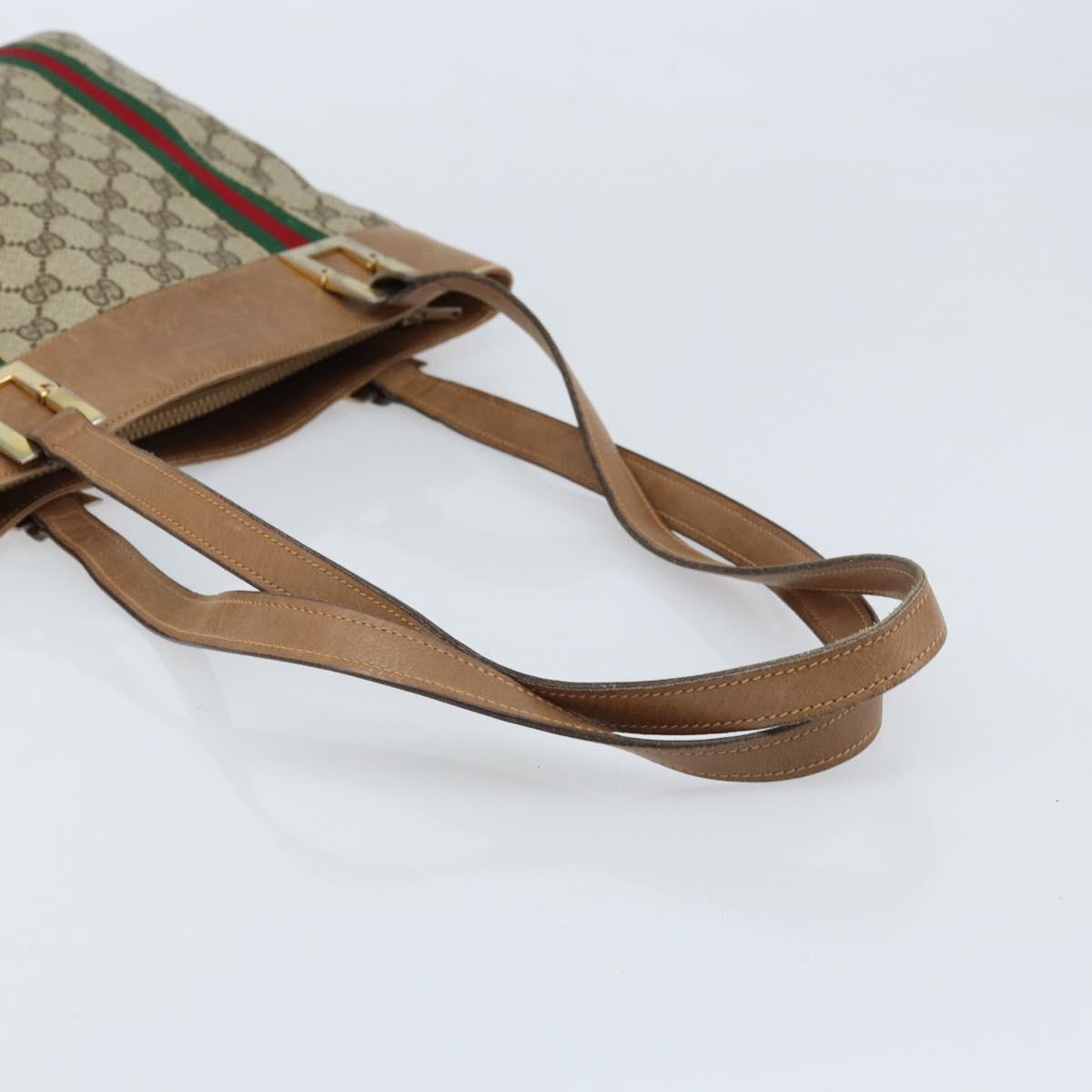 GUCCI GG Supreme Web Sherry Line Tote Bag PVC Beige Gold Auth 173878